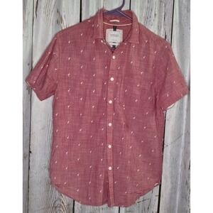 Cactus Man Ricky Singh Button Down Shirt Slim Fit Red W/ White Print Men's Small